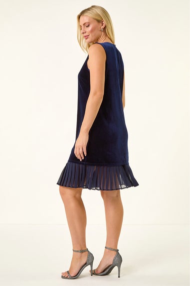 Roman Midnight Blue Petite Velvet Contrast Hem Dress
