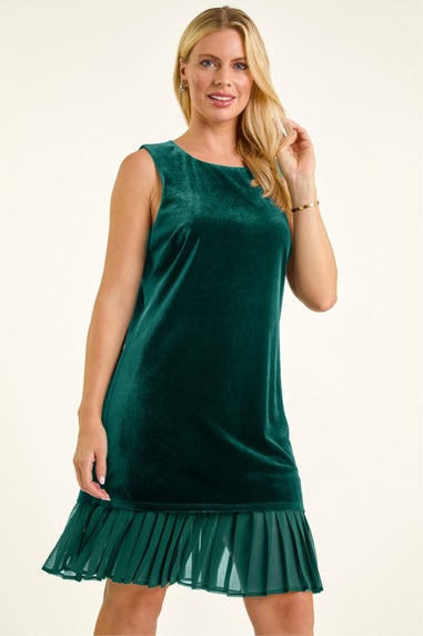 Roman Emerald Petite Velvet Contrast Hem Dress