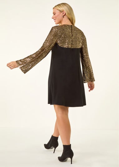Roman Bronze Petite Contrast Sequin Stretch Dress