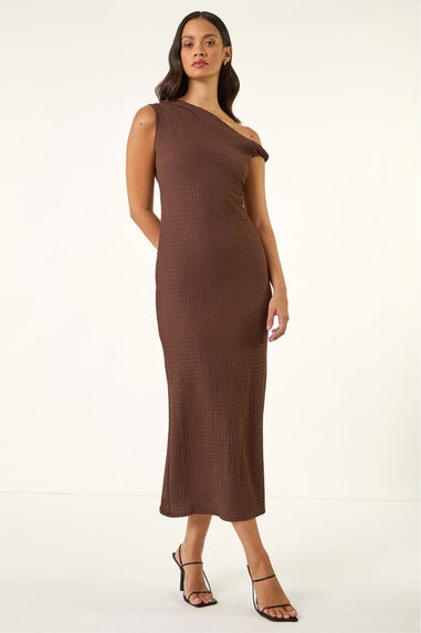 Dusk Chocolate Asymmetric Maxi Stretch Dress