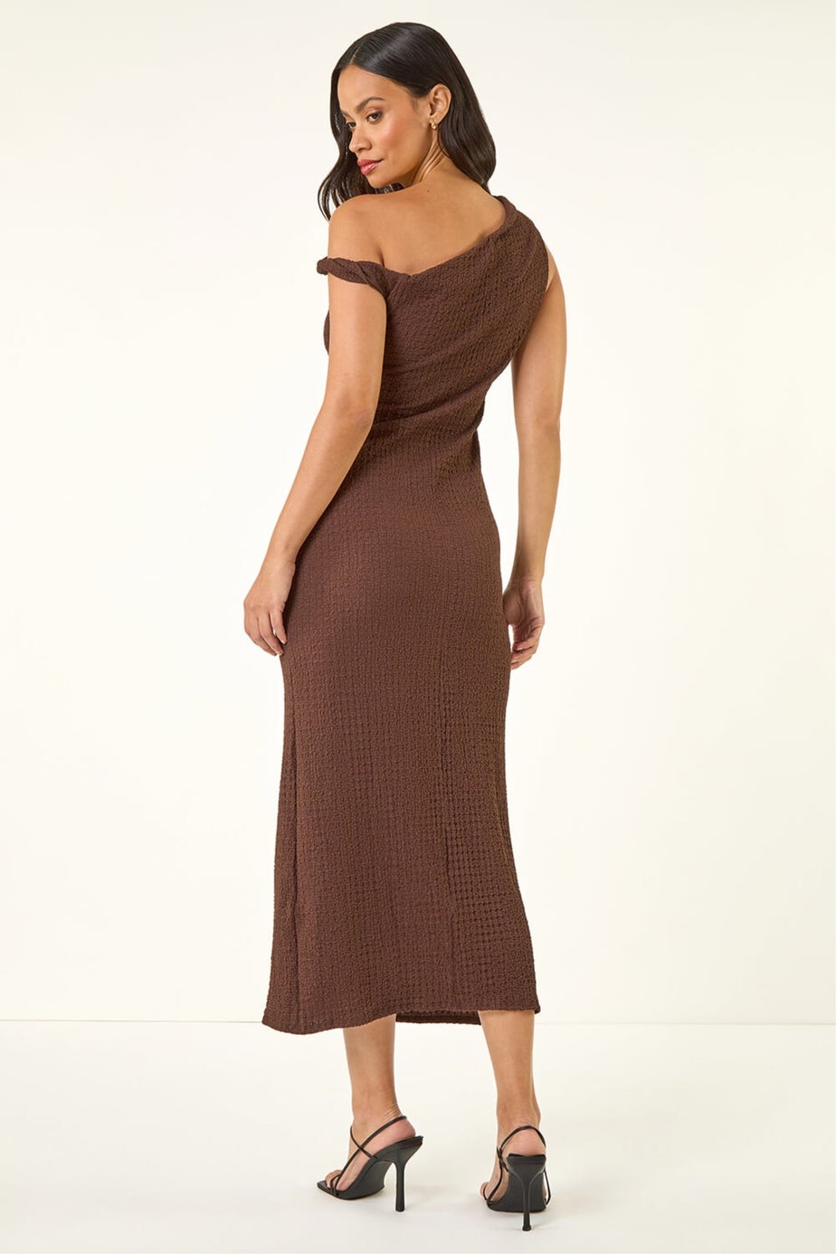 Dusk Chocolate Asymmetric Maxi Stretch Dress