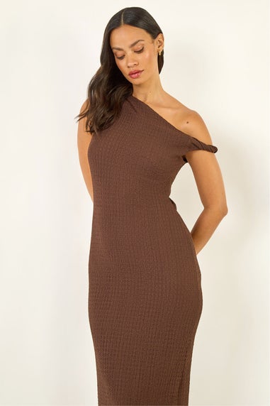 Dusk Chocolate Asymmetric Maxi Stretch Dress