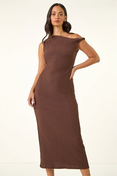 Dusk Chocolate Asymmetric Maxi Stretch Dress