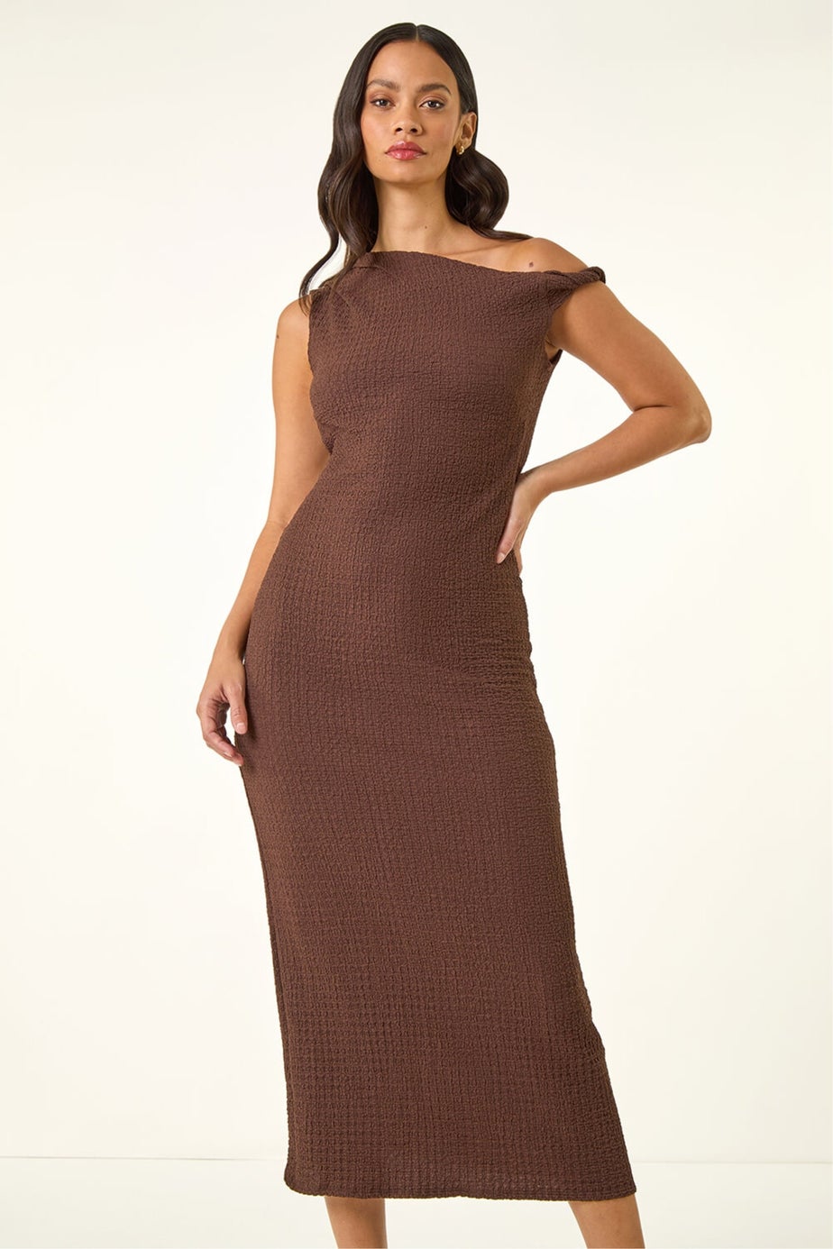 Dusk Chocolate Asymmetric Maxi Stretch Dress