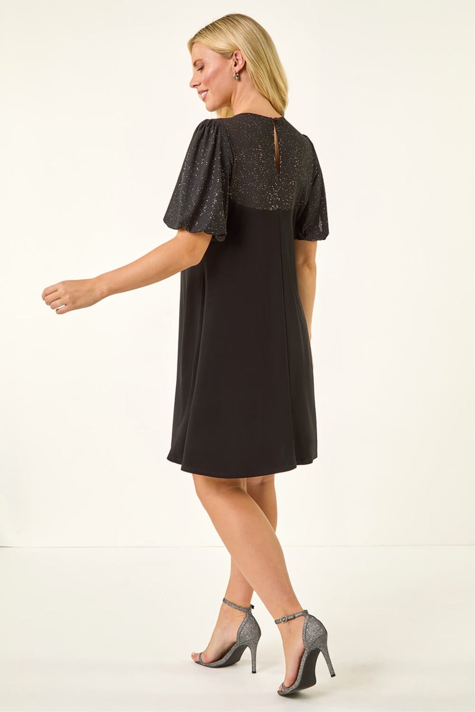 Roman Black Petite Sparkle Contrast Dress
