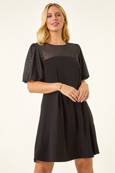 Roman Black Petite Sparkle Contrast Dress