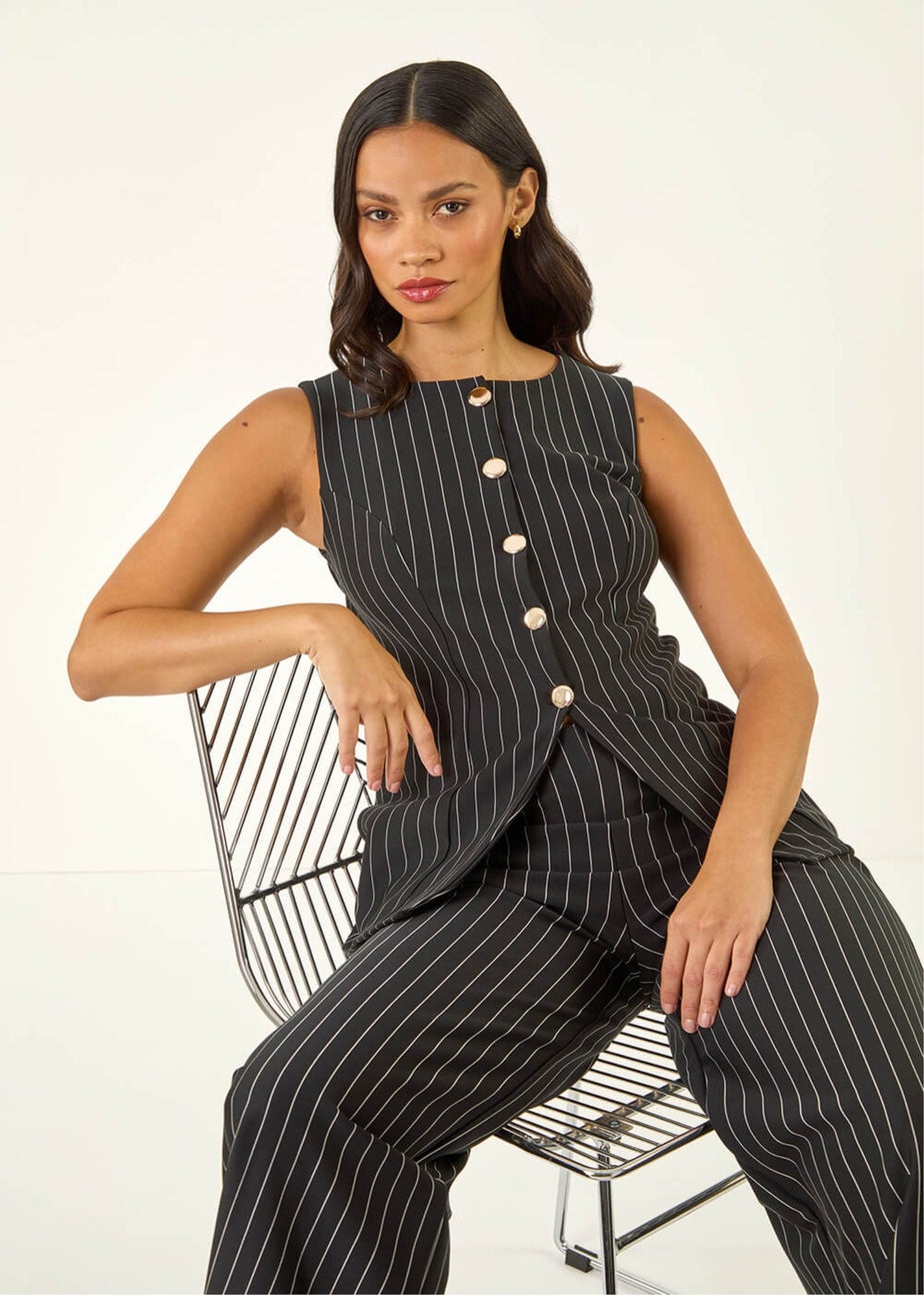 Dusk Black Pinstripe Stretch Waist Coat