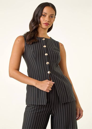 Dusk Black Pinstripe Stretch Waist Coat