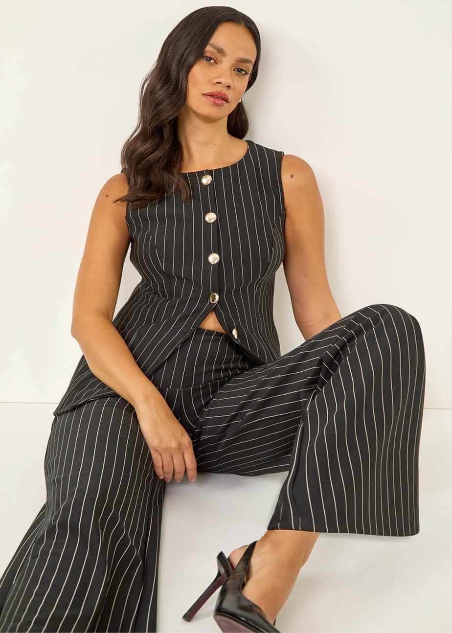 Dusk Black Pinstripe Wide Leg Stretch Trousers