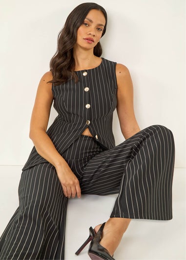 Dusk Black Pinstripe Wide Leg Stretch Trousers