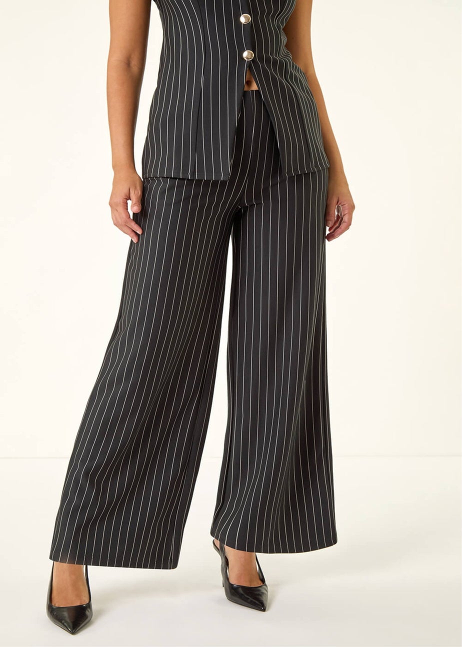 Dusk Black Pinstripe Wide Leg Stretch Trousers