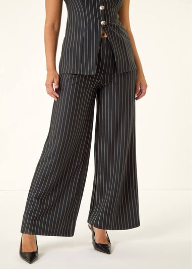 Dusk Black Pinstripe Wide Leg Stretch Trousers