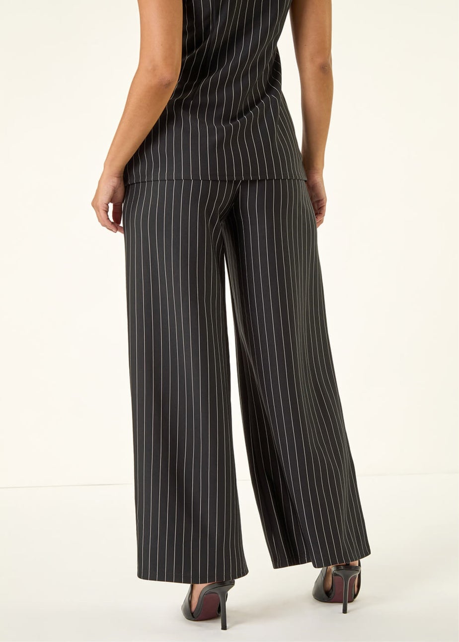 Dusk Black Pinstripe Wide Leg Stretch Trousers