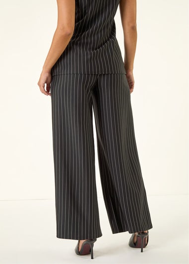 Dusk Black Pinstripe Wide Leg Stretch Trousers