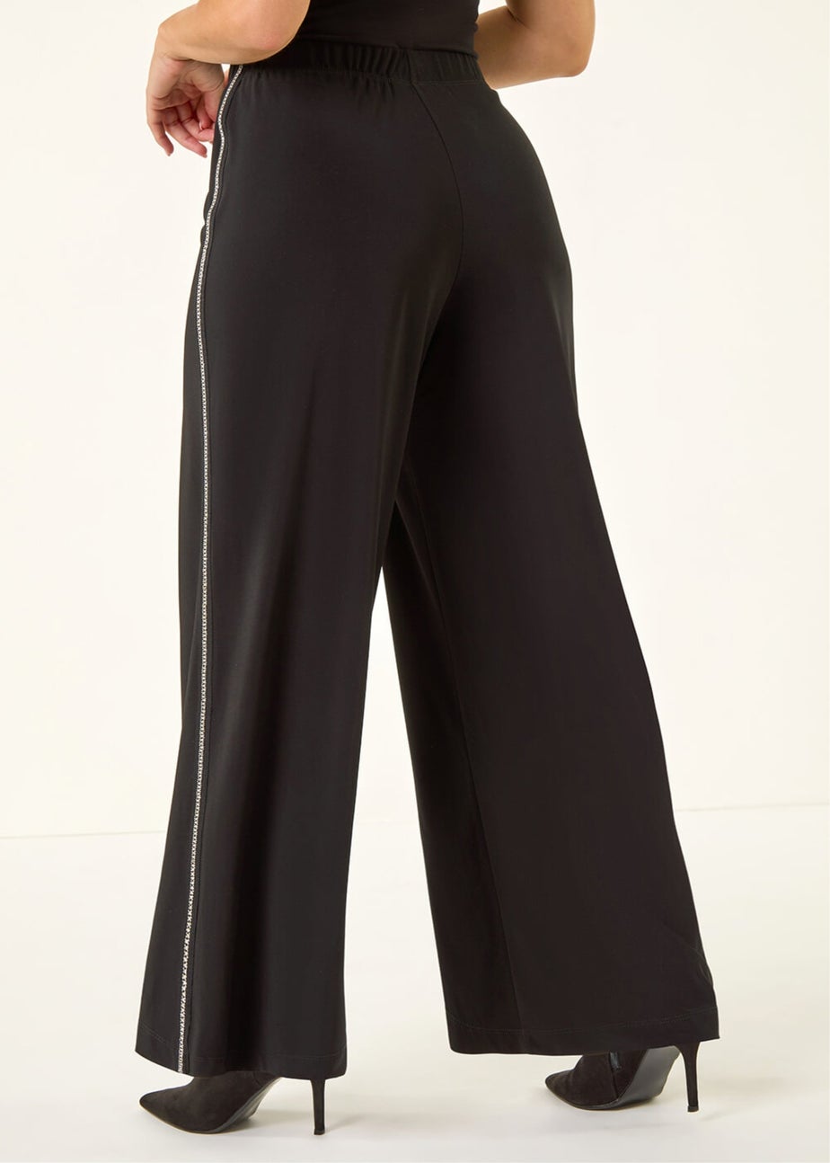 Roman Black Petite Side Trim Wide Leg Trouser