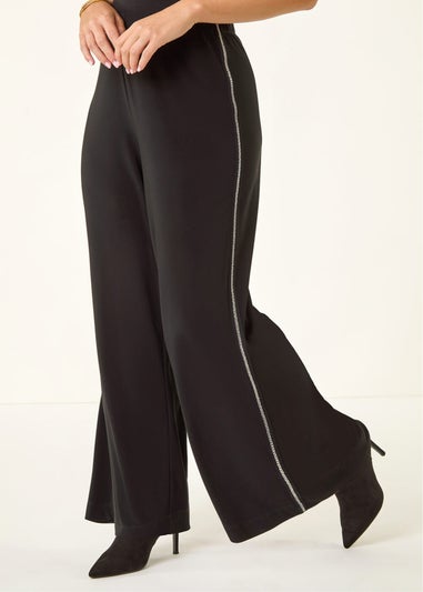 Roman Black Petite Side Trim Wide Leg Trouser