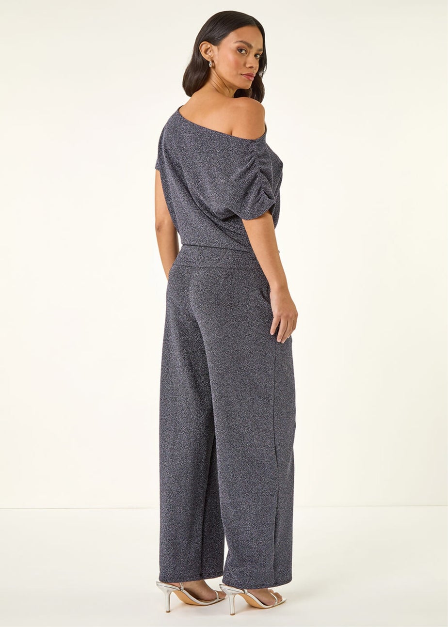Dusk Navy Metallic Drape Side Top