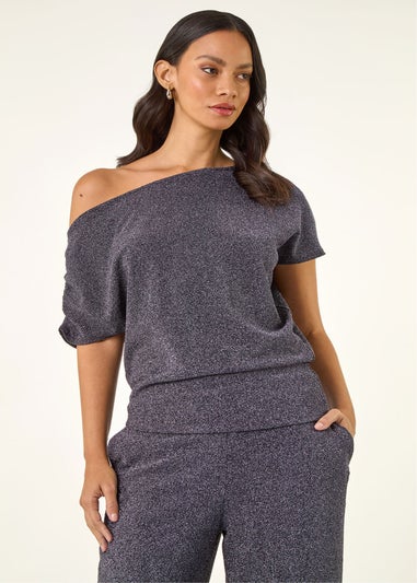 Dusk Navy Metallic Drape Side Top