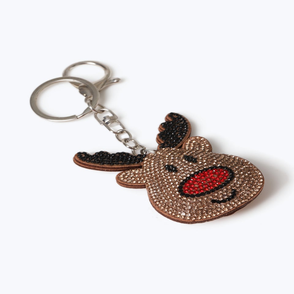 Muse Brown Christmas Reindeer Rhinestone Keyring
