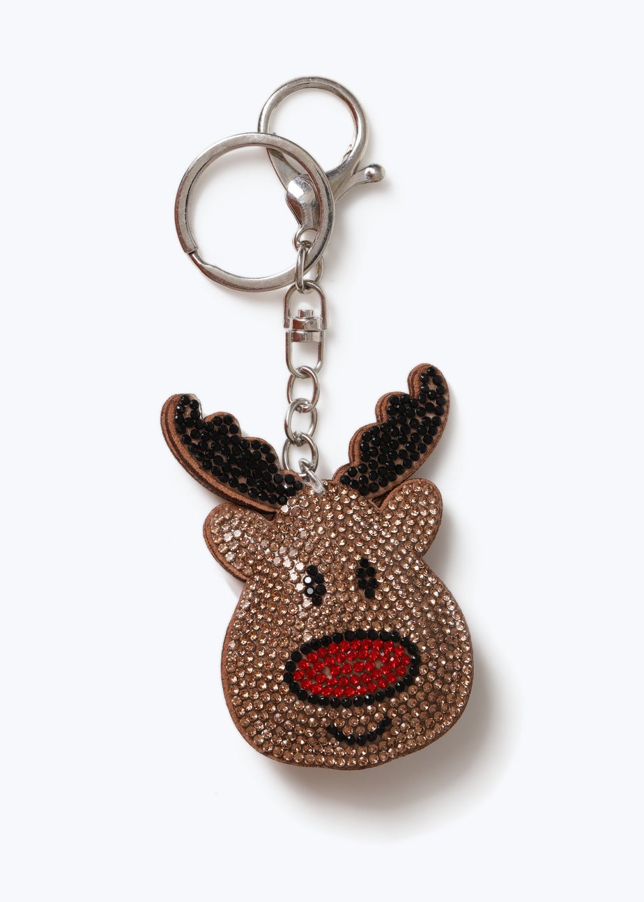 Muse Brown Christmas Reindeer Rhinestone Keyring