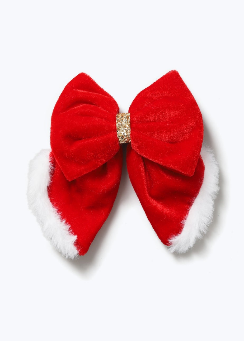 Muse Red Fluffy Trim Hair Bow