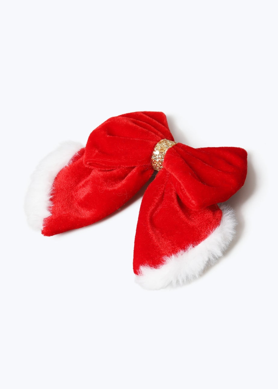 Muse Red Fluffy Trim Hair Bow