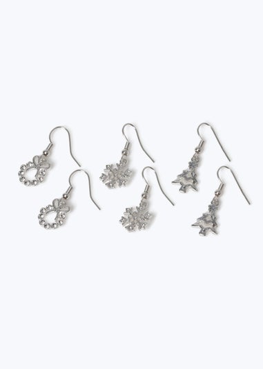 Muse X Pack Silver Christmas Snowflake Drop Earrings
