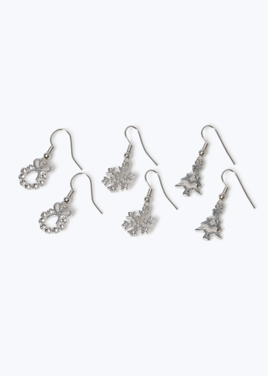 Muse X Pack Silver Christmas Snowflake Drop Earrings