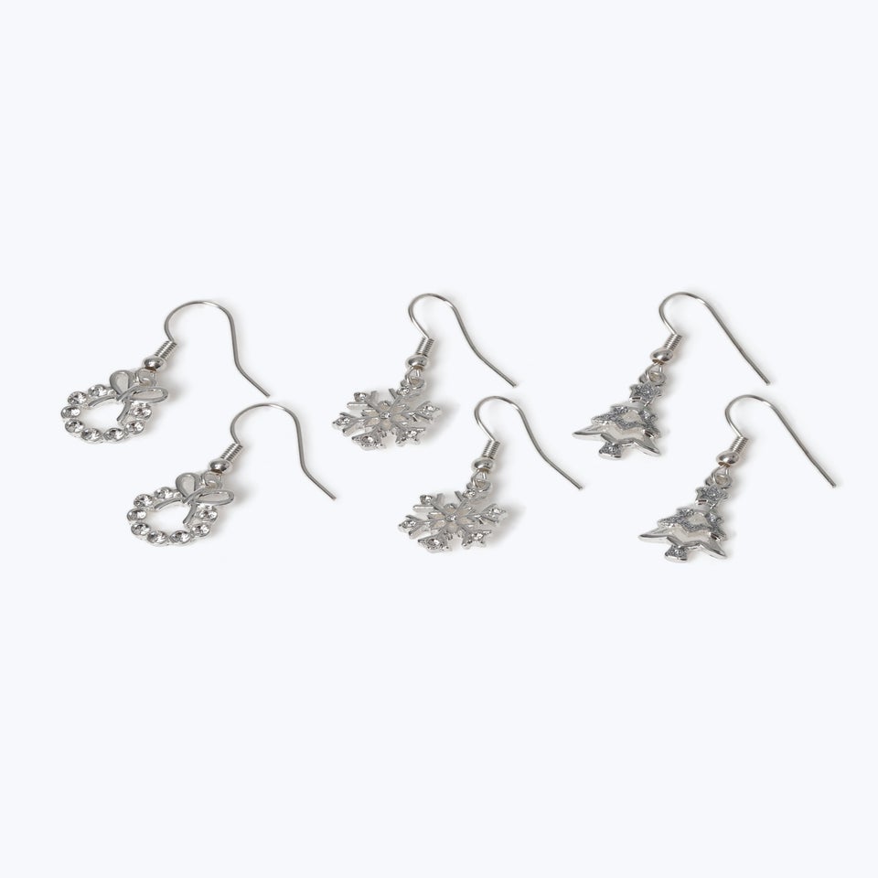 Muse X Pack  Silver Christmas Snowflake Drop Earrings