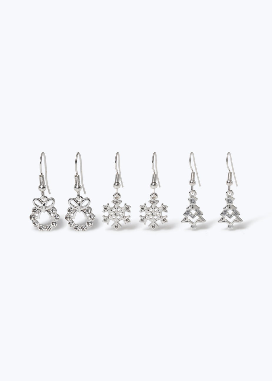Muse X Pack  Silver Christmas Snowflake Drop Earrings