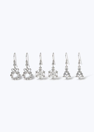 Muse X Pack Silver Christmas Snowflake Drop Earrings