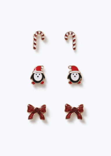 Muse X Pack Multi Coloured Christmas Penguin Stud Earrings