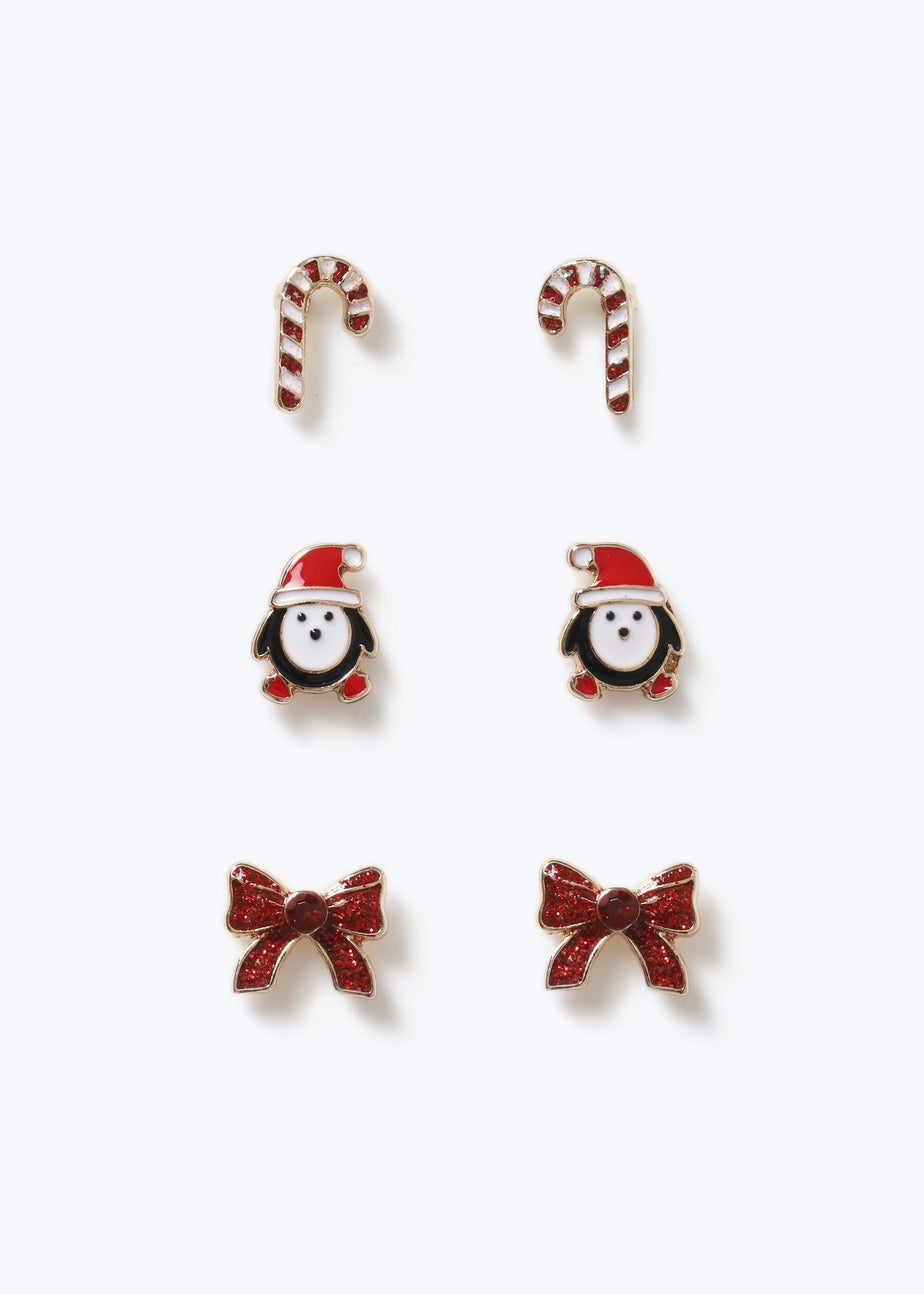 Muse X Pack Multi Coloured Christmas Penguin Stud Earrings