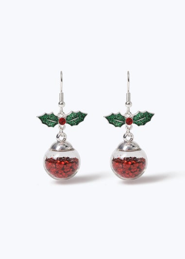 Muse Red Christmas Holly Ball Shaker Drop Earrings