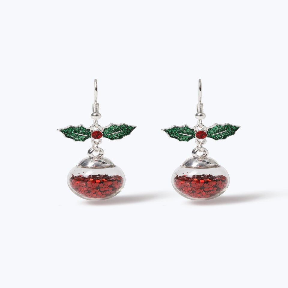 Muse Red Christmas Holly Ball Shaker Drop Earrings