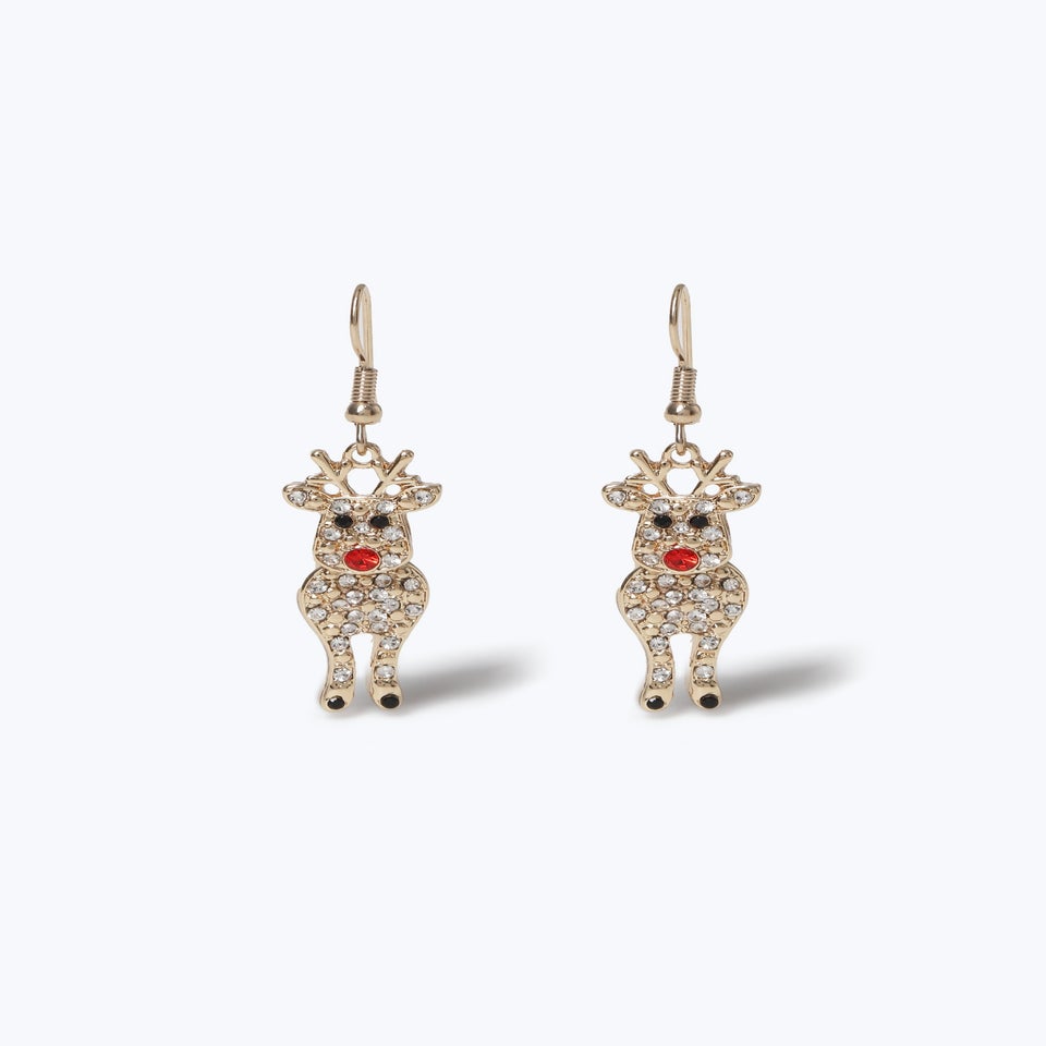 Muse Gold Christmas Reindeer Drop Earrings