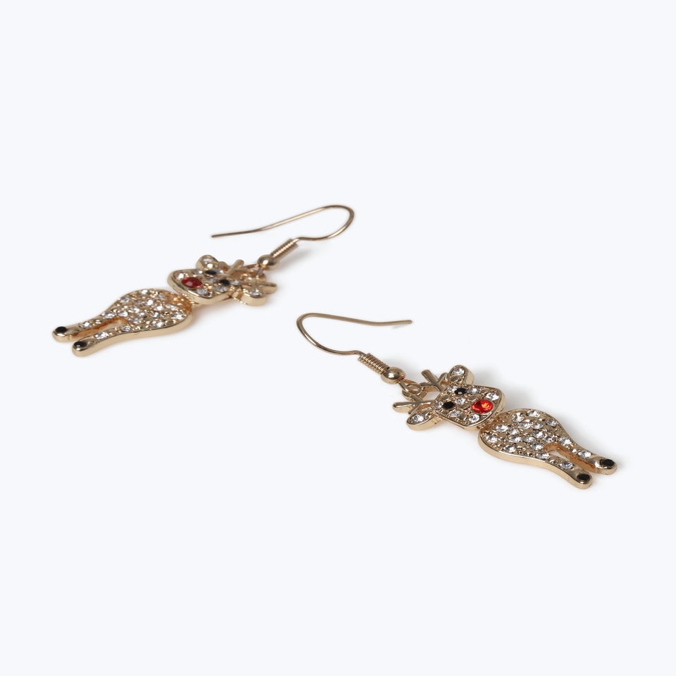 Muse Gold Christmas Reindeer Drop Earrings