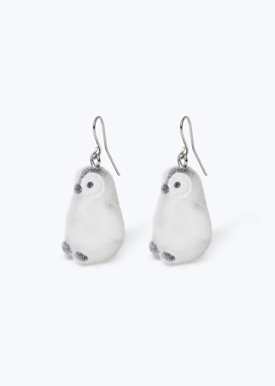 Muse White Christmas Flocked Penguin Earrings