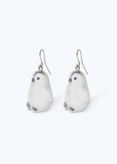 Muse White Christmas Flocked Penguin Earrings