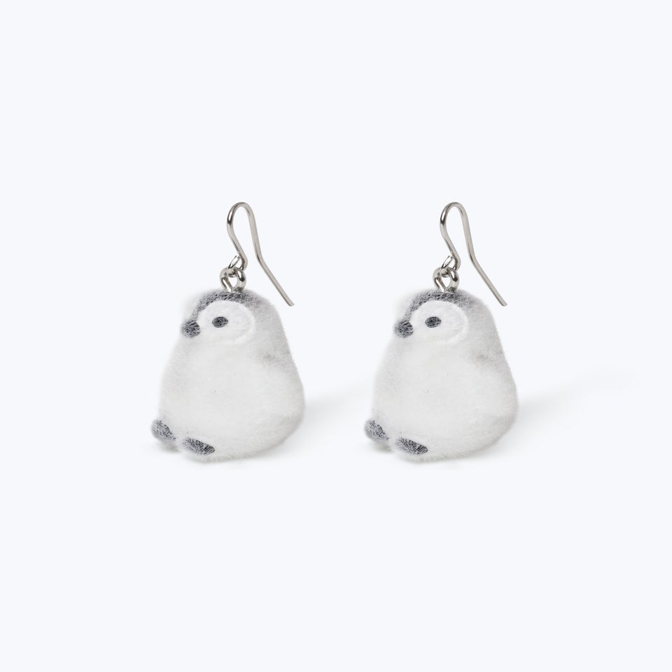 Muse White Christmas Flocked Penguin Earrings