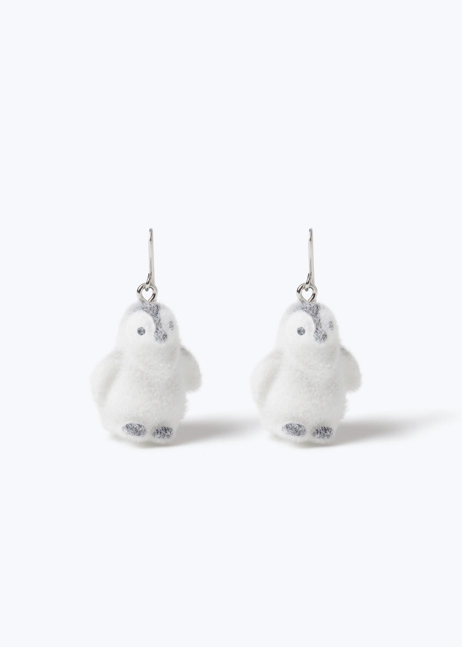Muse White Christmas Flocked Penguin Earrings