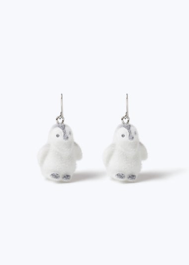 Muse White Christmas Flocked Penguin Earrings