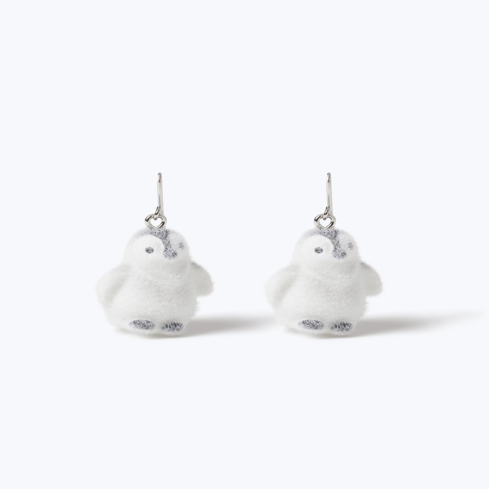 Muse White Christmas Flocked Penguin Earrings