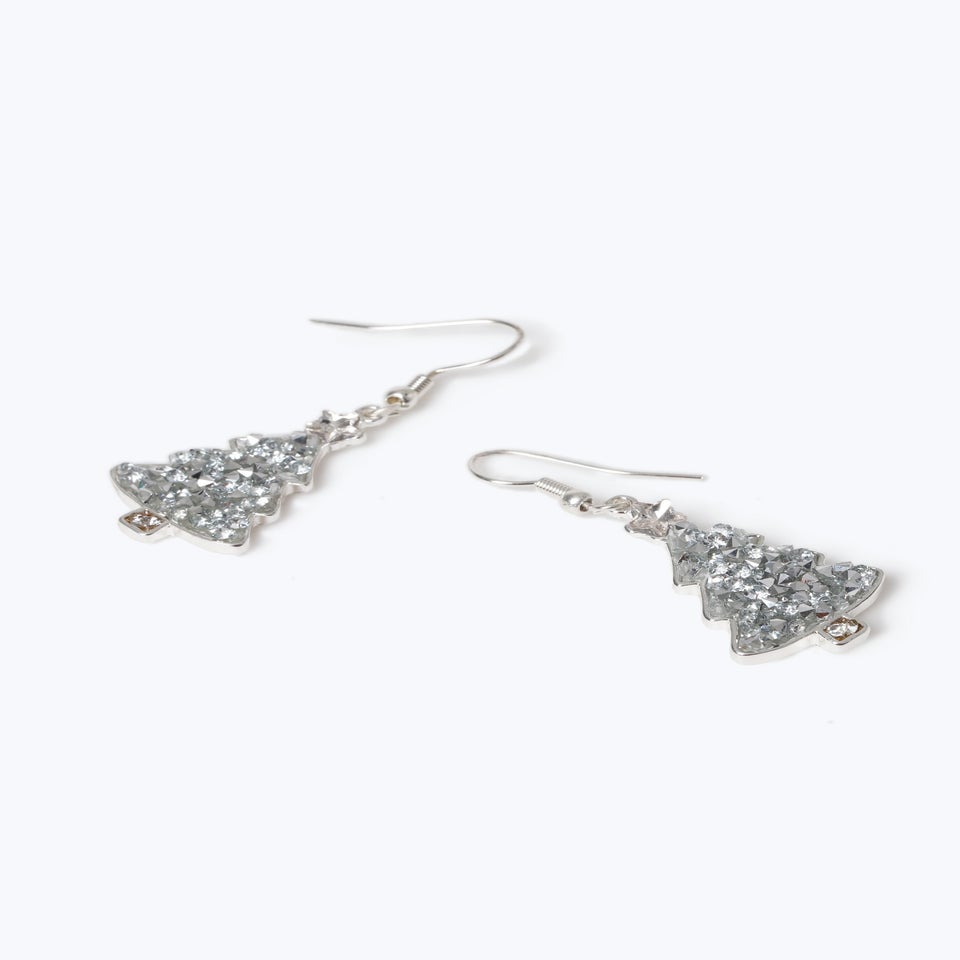 Muse Silver Glitter Christmas Tree Earrings