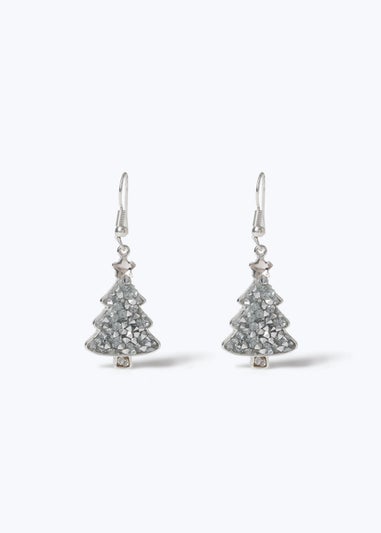 Muse Silver Glitter Christmas Tree Earrings