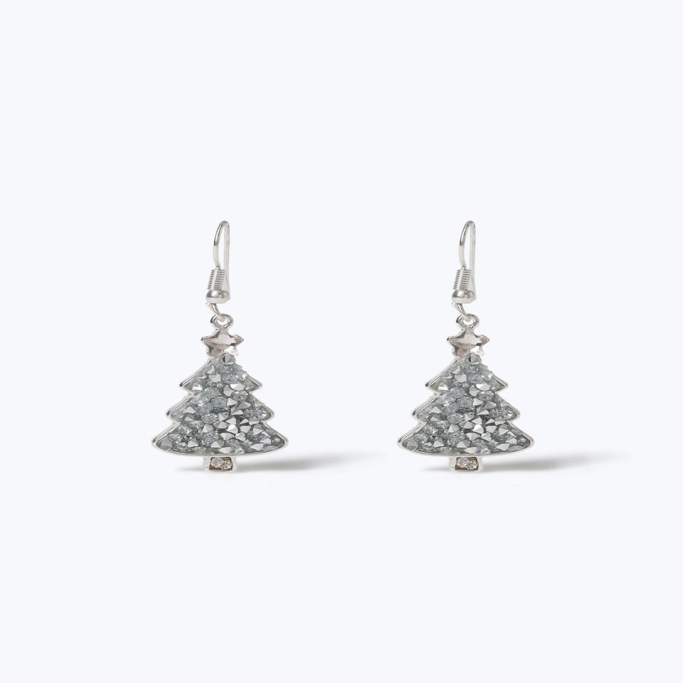 Muse Silver Glitter Christmas Tree Earrings
