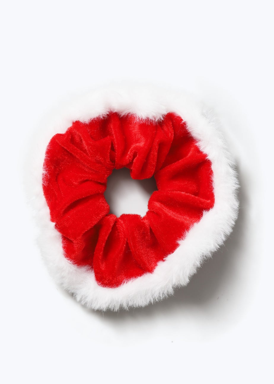Muse Christmas Red and White Fluff Trim Scrunchie