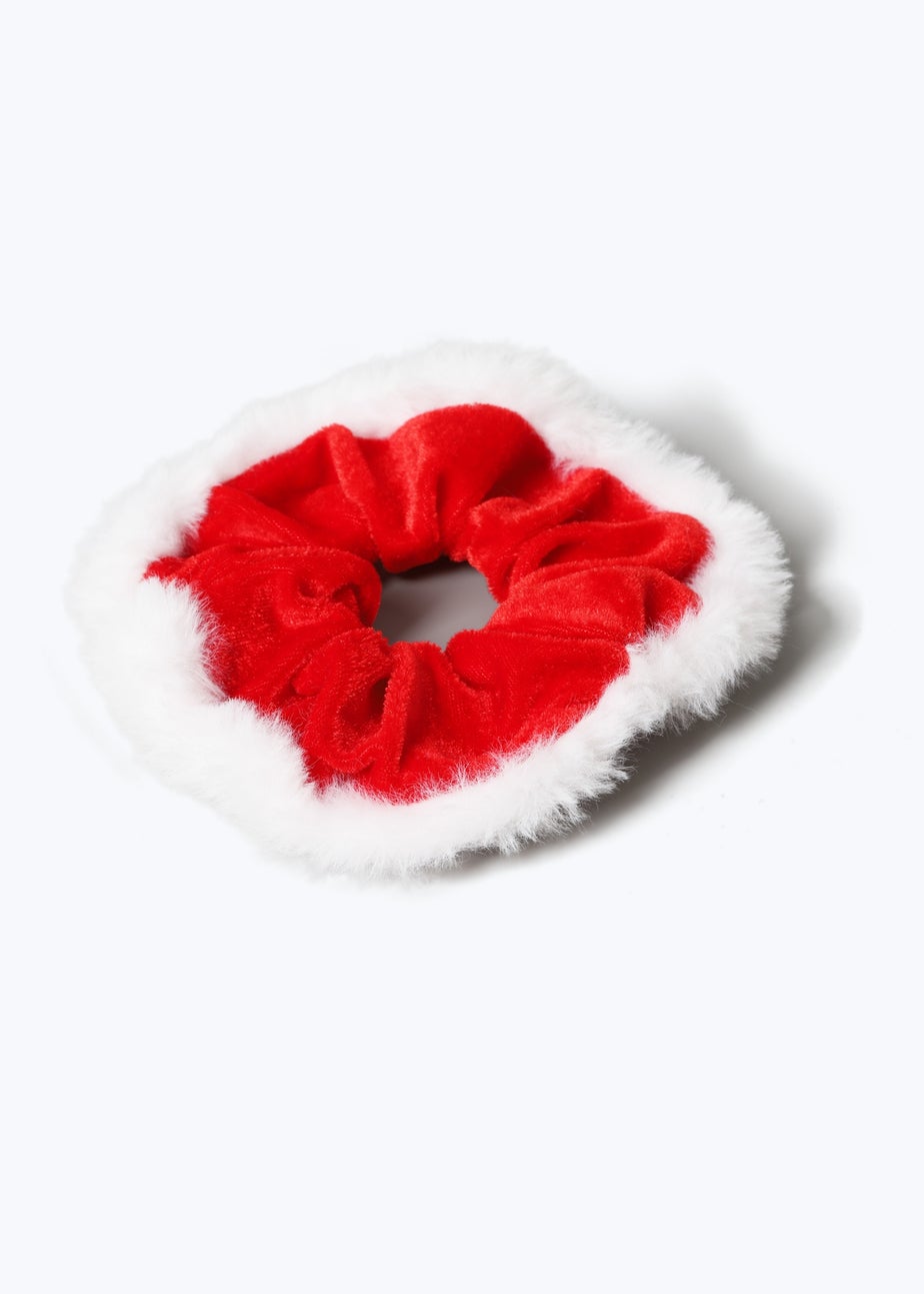 Muse Christmas Red and White Fluff Trim Scrunchie