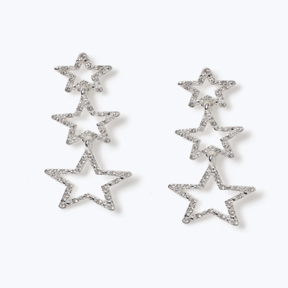 Muse Silver Christmas Silver Star 3 Drop Earring
