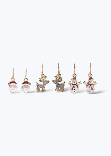 Muse 3 Pack Multicoloured Christmas Santa Character Drop Earrings